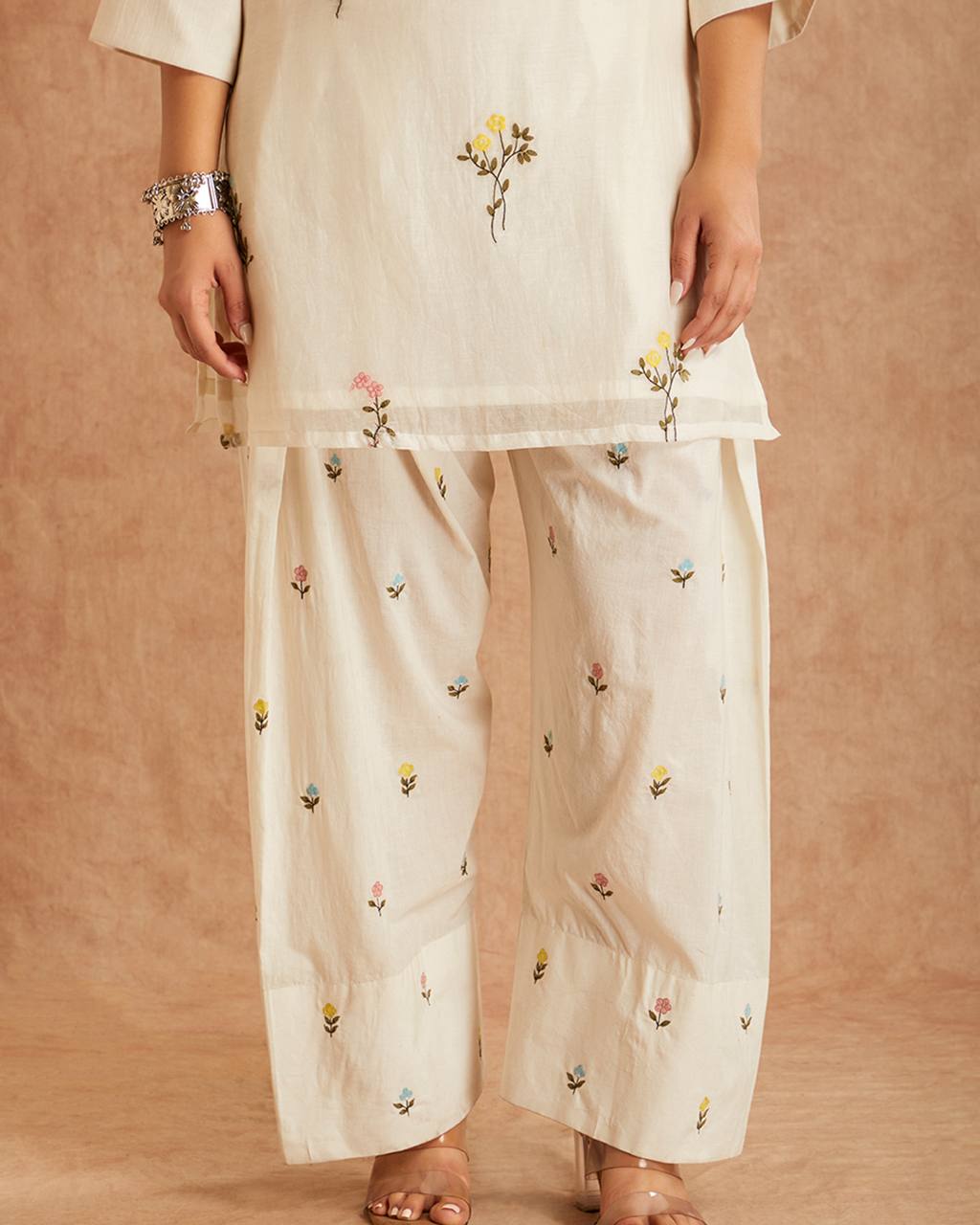 Off-White Pastel Flora Palazzo Suit